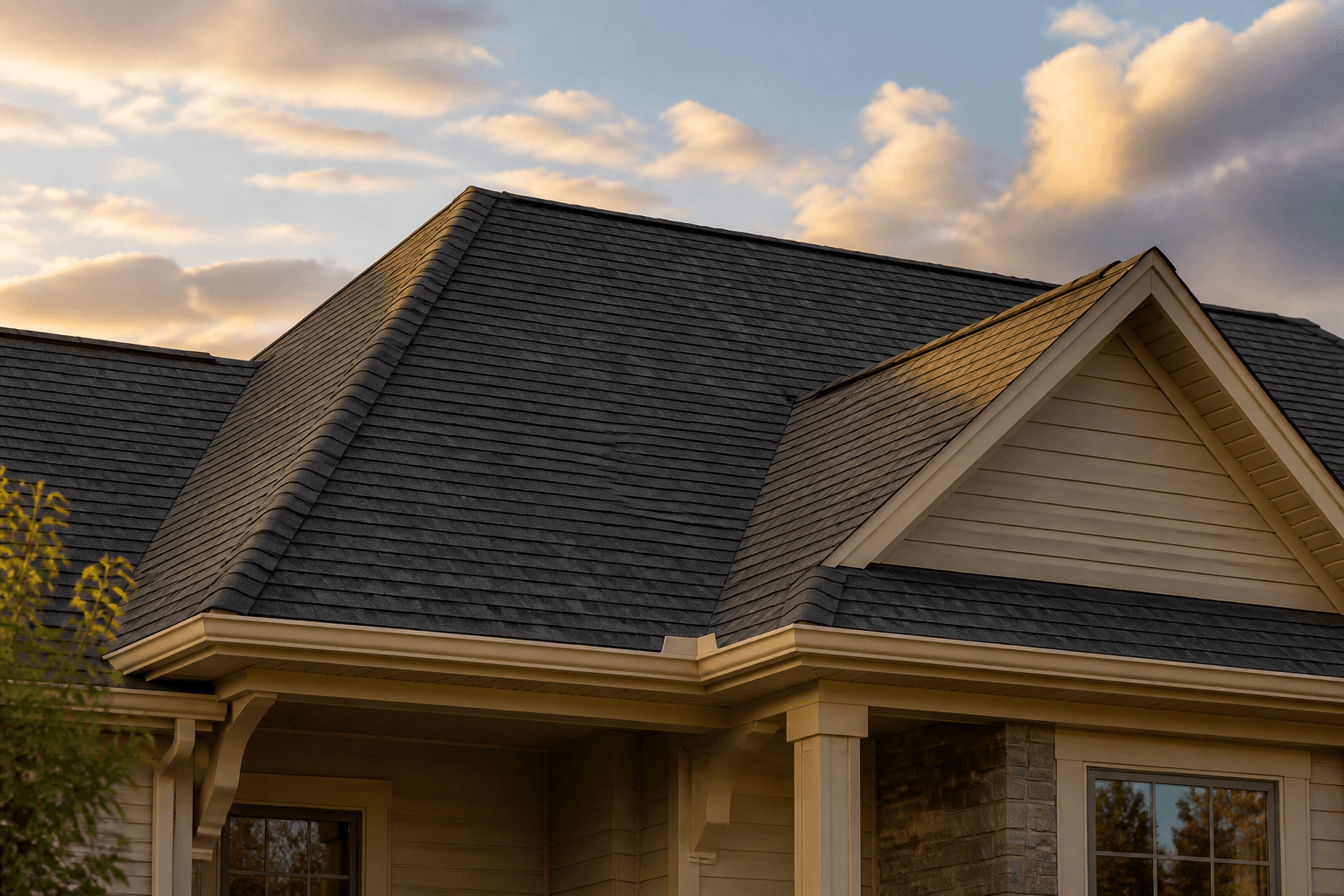 Finished charcoal architectural roof on a Midwest home