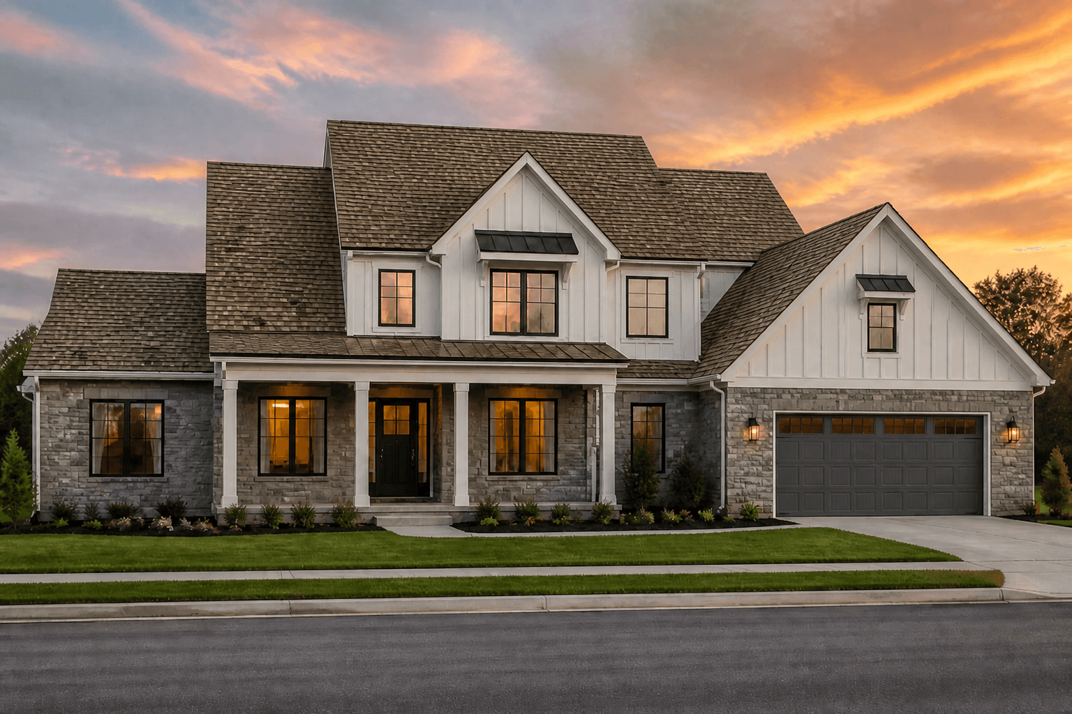 Modern farmhouse with a faded old roof